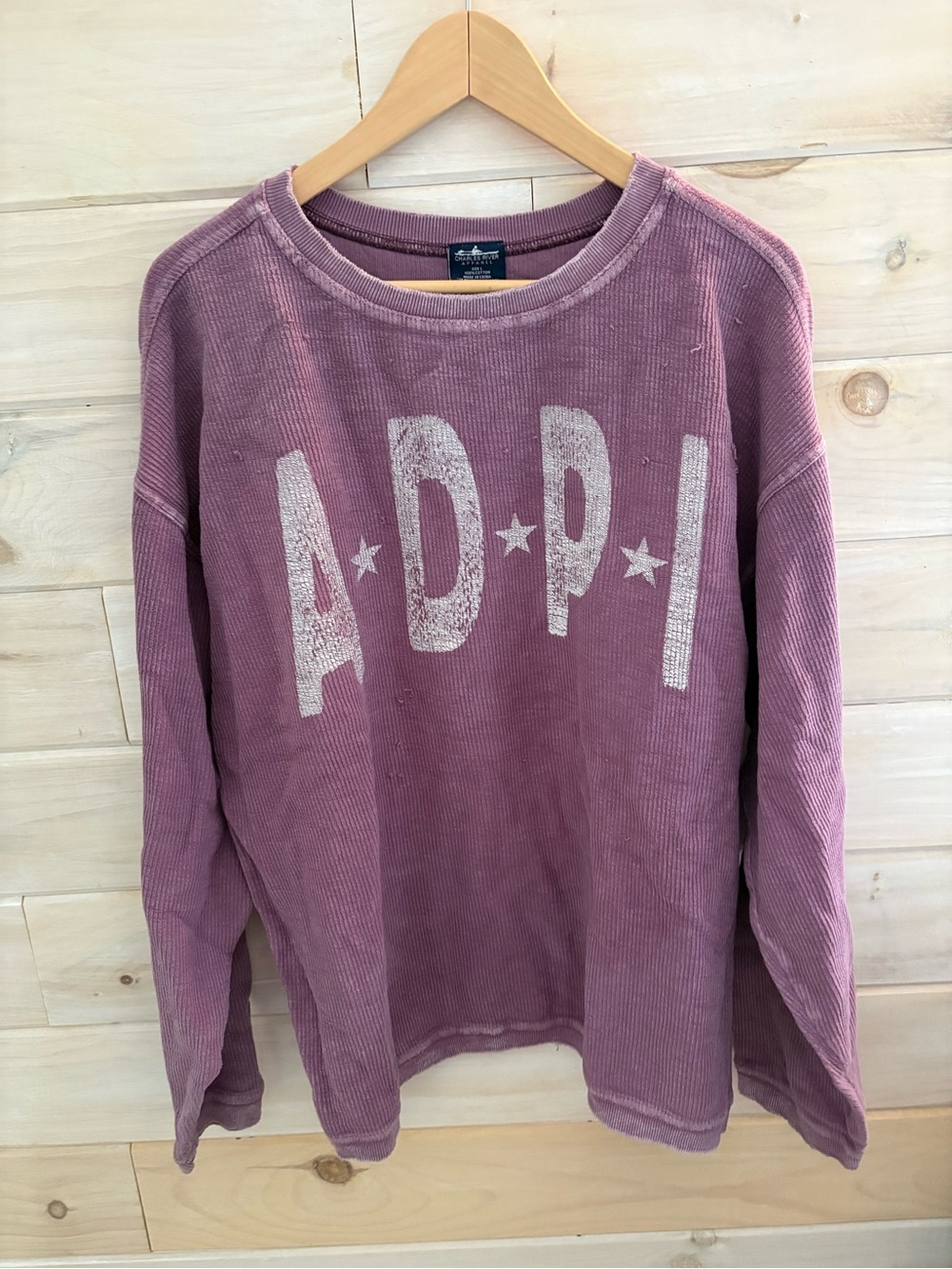 Alpha Delta Pi - ADPI Graphic Corded Distressed Sweatshirt in Purple